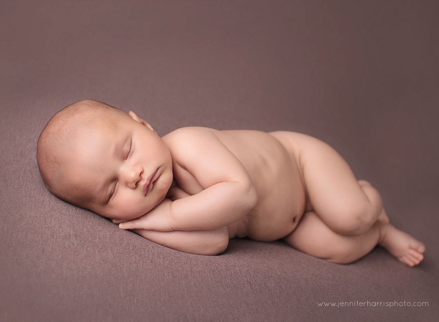 chubby newborn baby laying on side west linn newborn photography